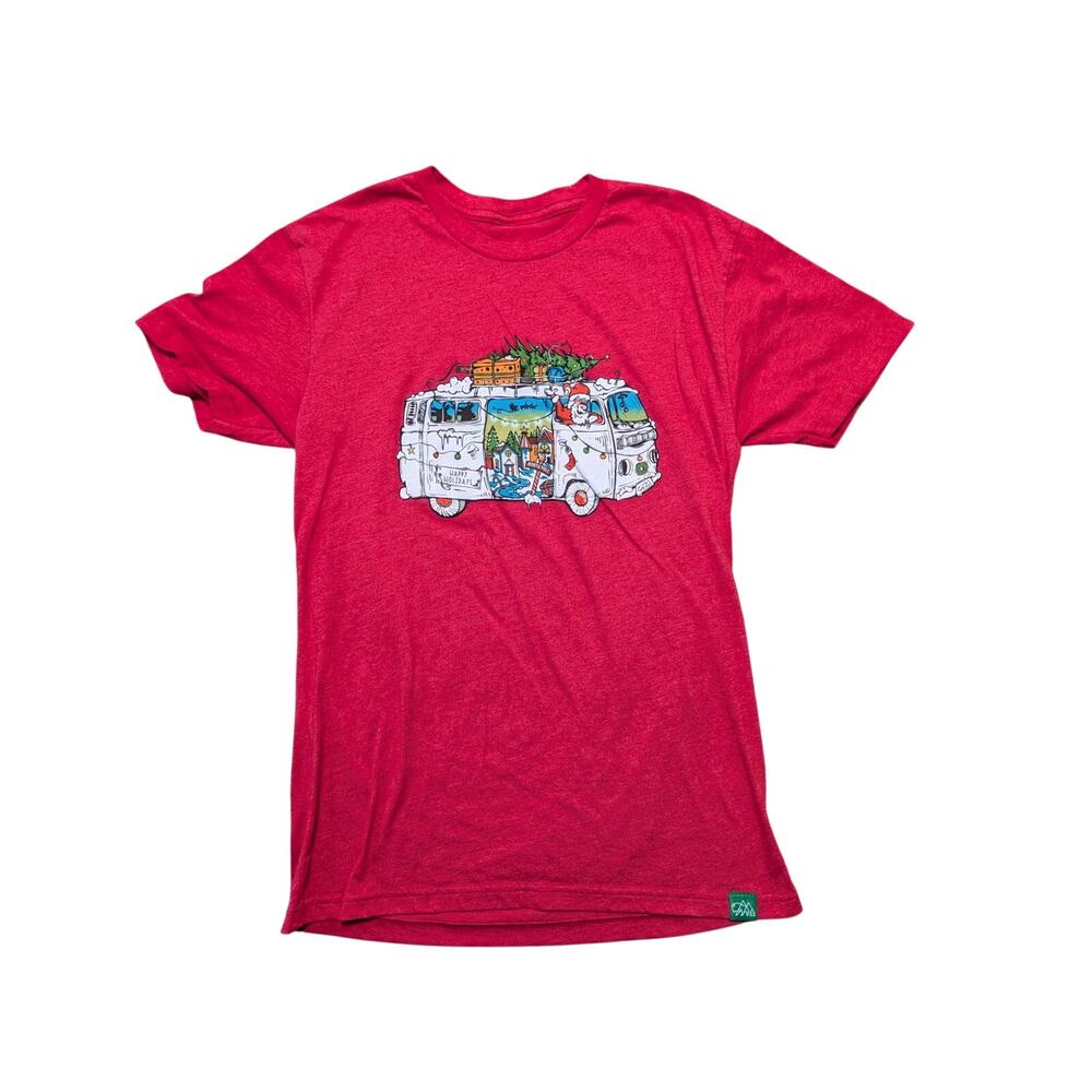 Wild Tribute Mens Medium Red Camper Van Santa Graphic T-Shirt Christmas Tee